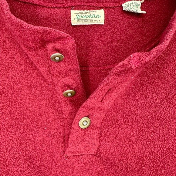 St John's Bay Pullover XL Maroon Fleece 3 Button Henley Long Sleeve - Picture 2 of 8